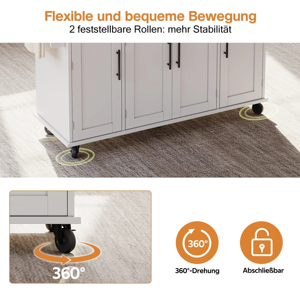 Mobile Kitchen Island, Kitchen Trolley, Extendable Worktop Up To 70cm