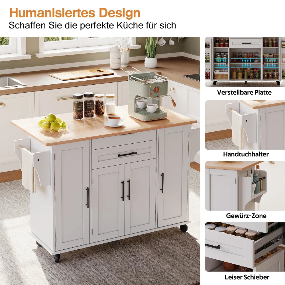 Mobile Kitchen Island, Kitchen Trolley, Extendable Worktop Up To 70cm