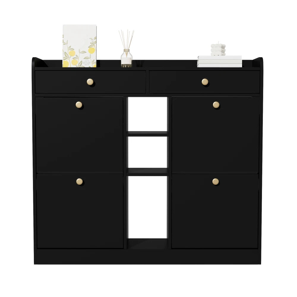 110 X 26 X 100cm Shoe Cabinet with 4 Folding Doors, 2 Drawers