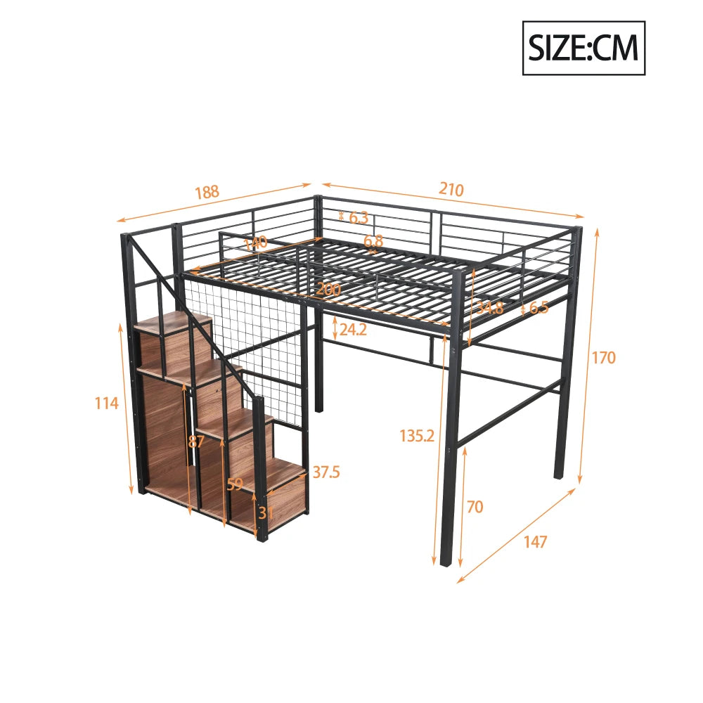 Modern High Bed with Safety Ladder 140*200