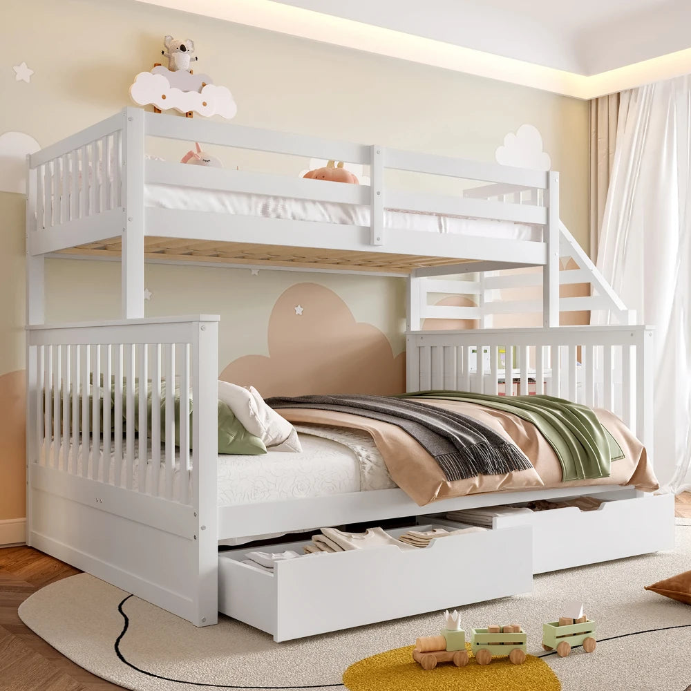 Modern Bedroom 90 X 200 Over 140 X 200 Bunk Bed with Drawers, Storage Room
