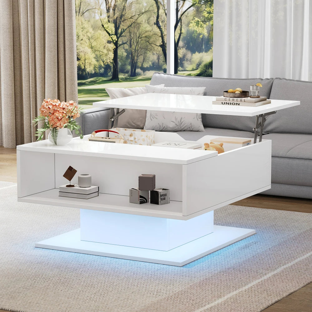 80*75*40cm Geometric Coffee Table with Hydraulic Lift