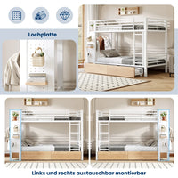 90x200cm White Metal Iron Frame Bunk Bed with 4 Storage Drawers