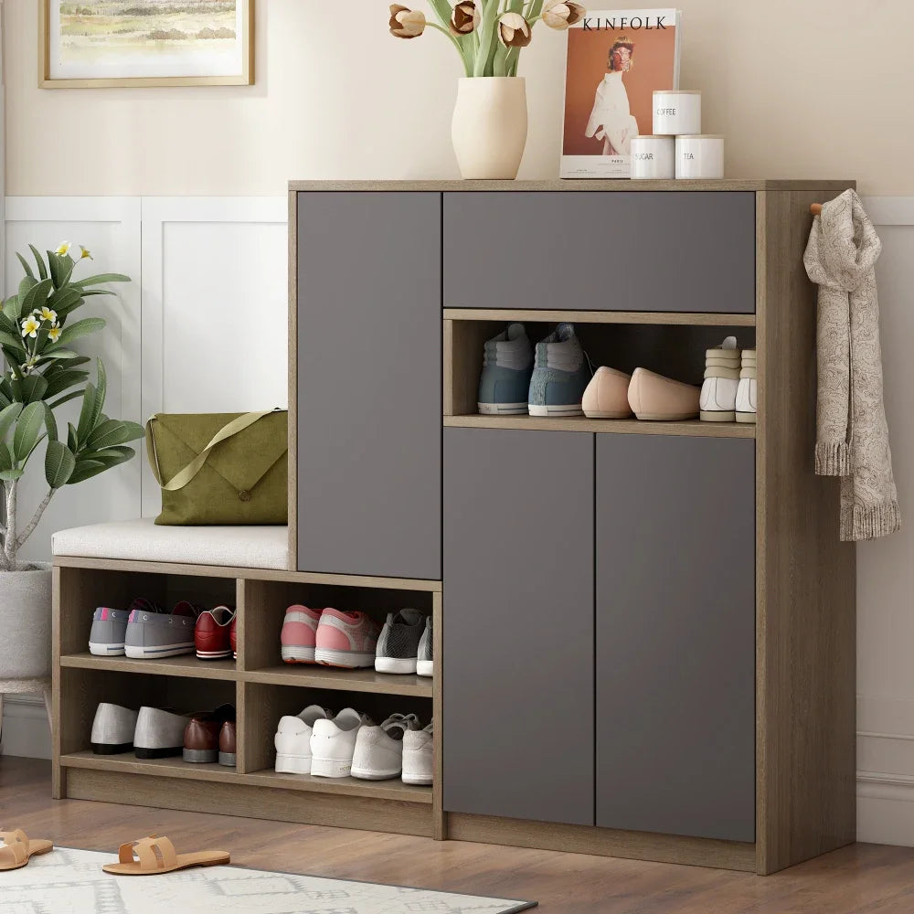 Shoe Storage Bench Shoe Wardrobe, Shoe Rack with Padded Seat
