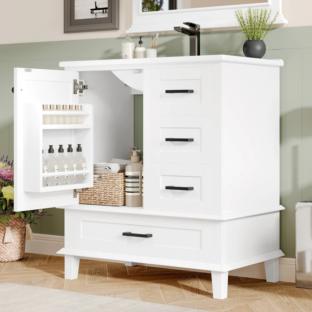 76x46x83, 5cm Floor-standing Bathroom Cabinet with Sink, Full Lacquer
