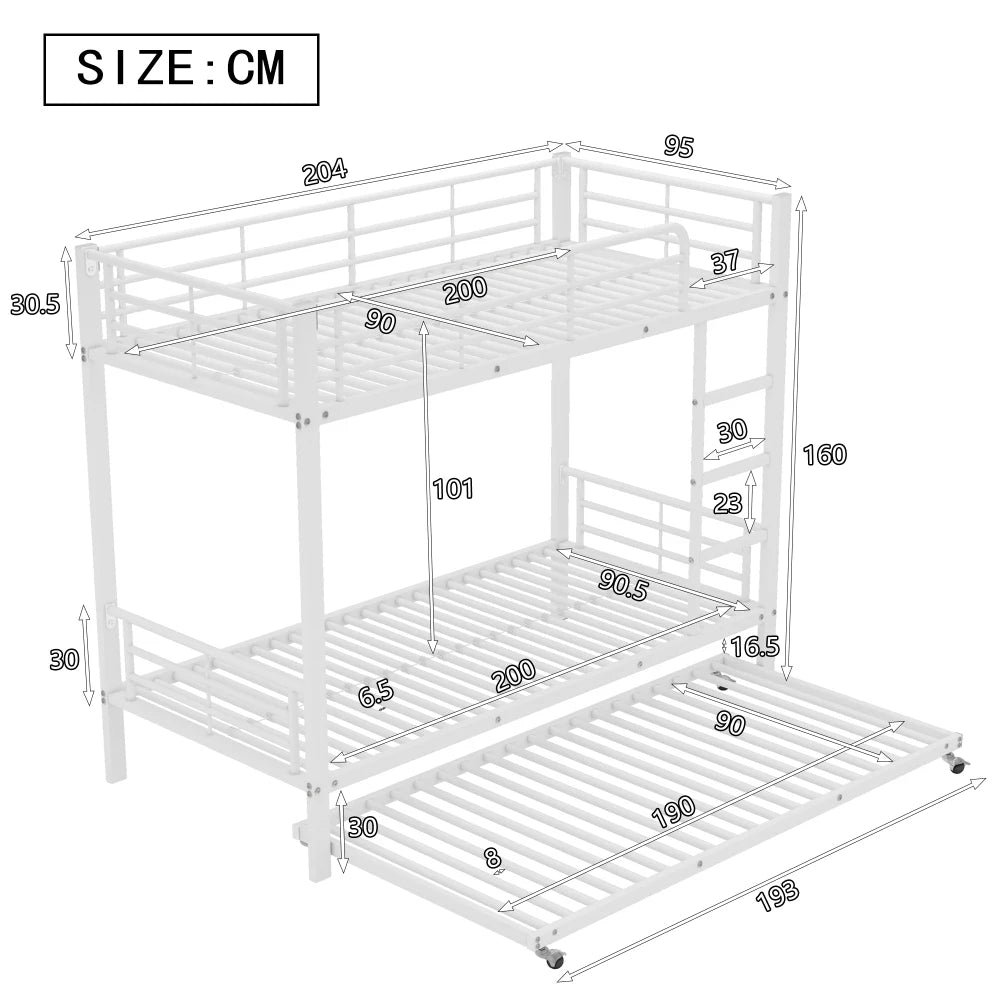90x200cm&90x190cm Iron Bunk Bed, with Pull-out Bed