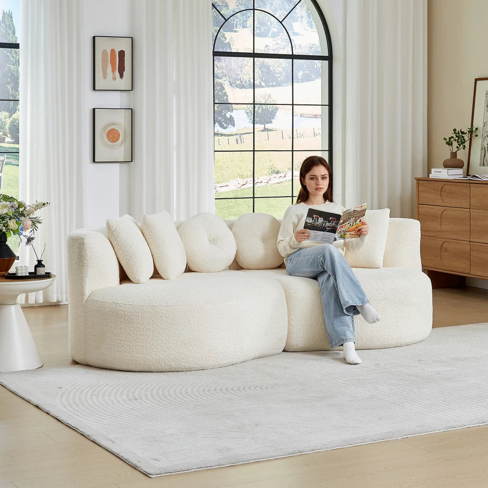 Modular Chenille Sofa, Curved Cashew Shape Design, Continuous Backrest