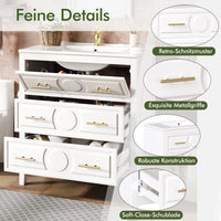 Freestanding White Bathroom cabinet with Ceramic Sink & Metal Handles