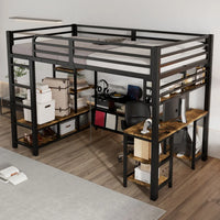 Modern Iron Bed, Bunk Bed, with Desk and Shelf, Stable Slat Grate