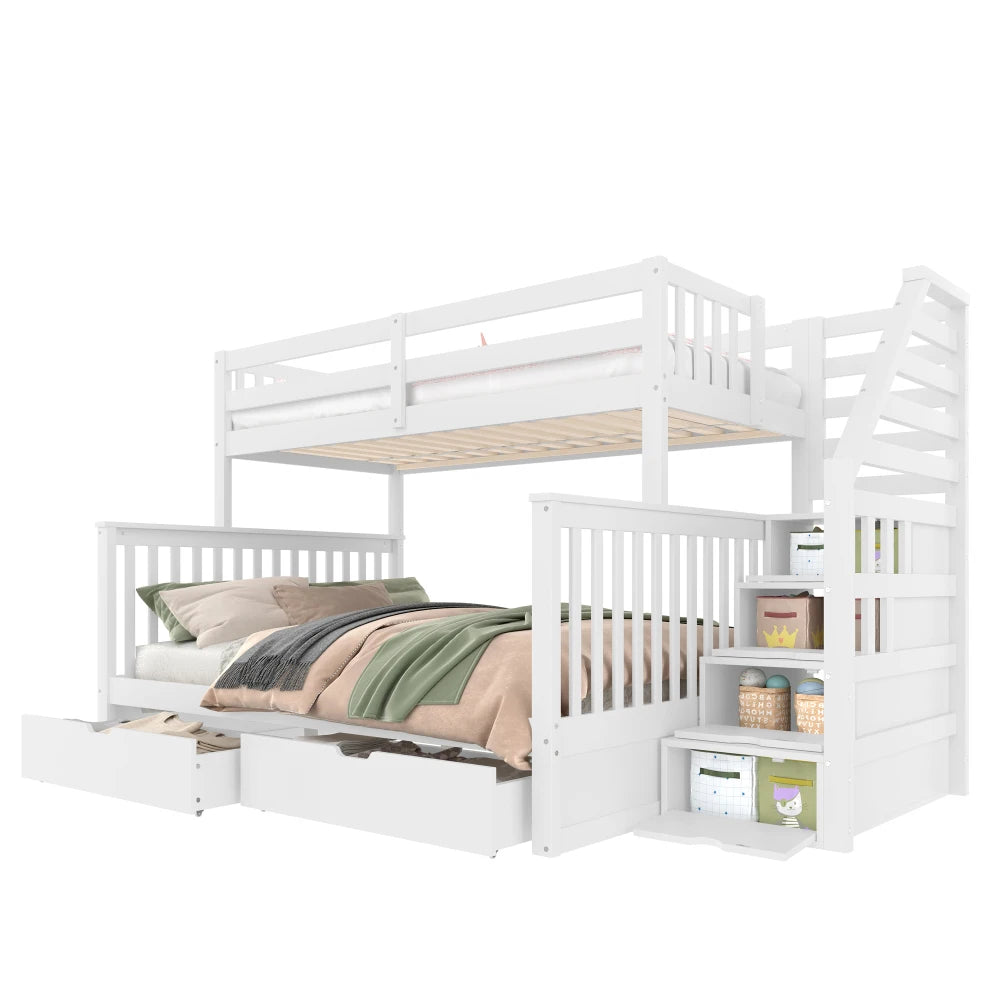 Modern Bedroom 90 X 200 Over 140 X 200 Bunk Bed with Drawers, Storage Room