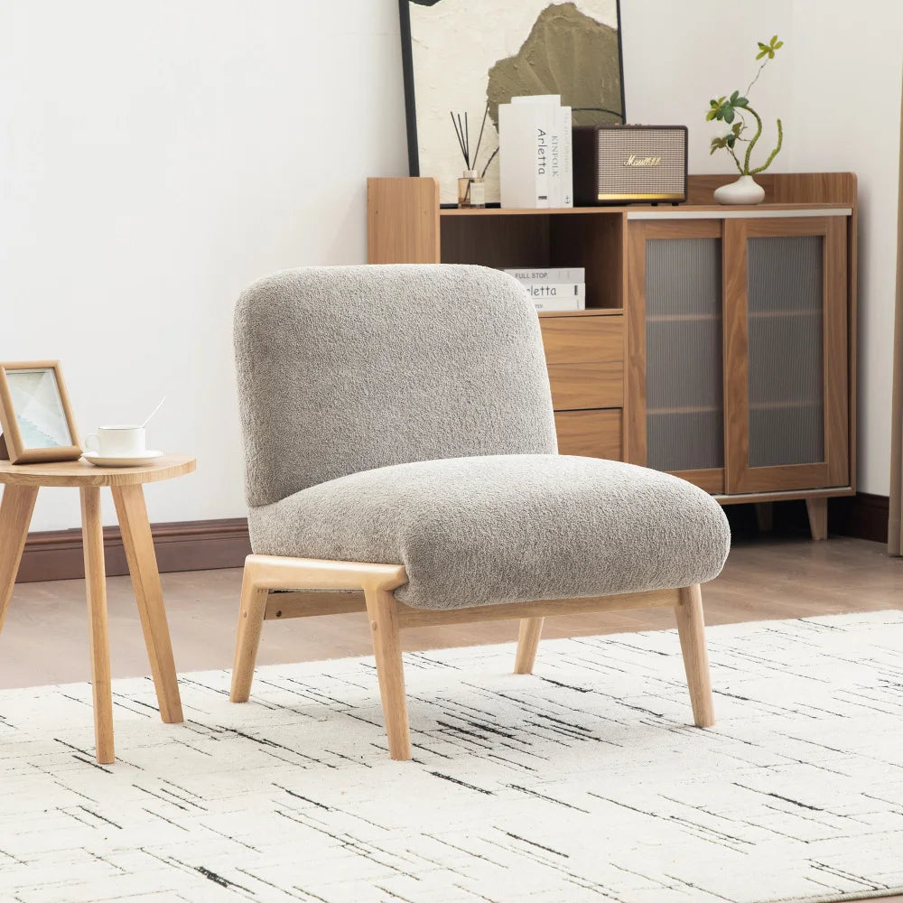 Fabric Lounge Chair, Soft Chenille Fabric and Stable Wooden Frame