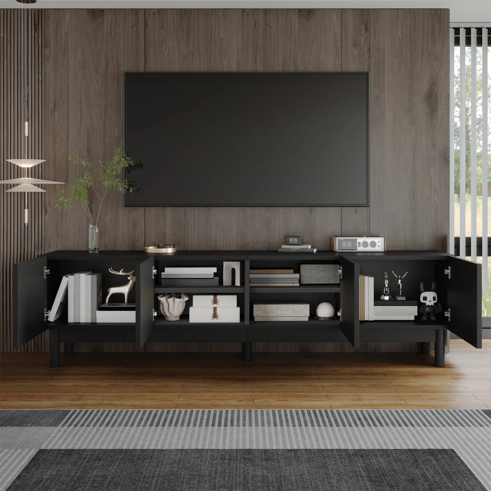 Modern TV Lowboard, TV Cabinet with Curved, Corrugated Doors