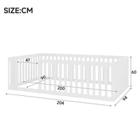 90x200cm Modern Wooden Bed Frame with Savety Fence, Children's Bed, Cot