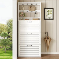 Shoe Cabinet with 3 Doors, Shoe Rack, Shoe Cabinet with Hooks
