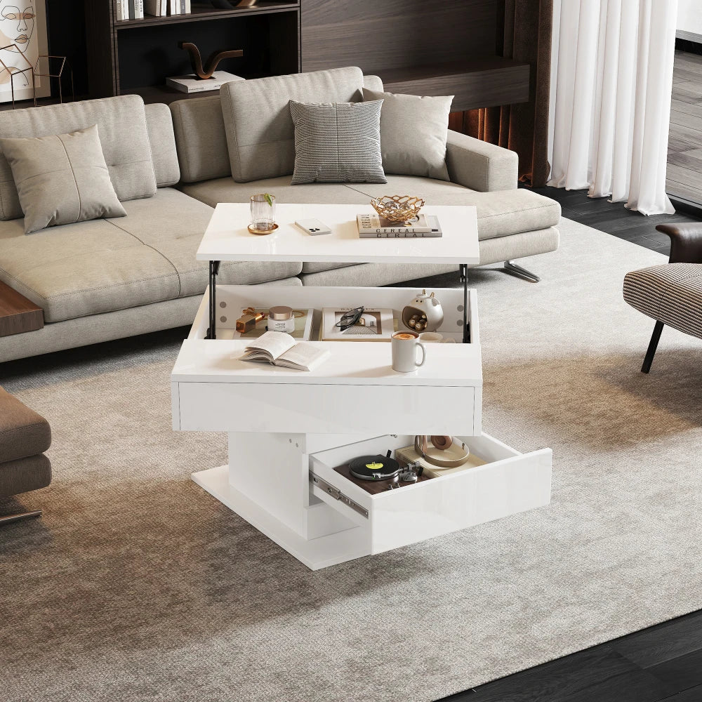 70*70*45cm High Gloss Coffee Table, Top Table 360° Freely Rotatable