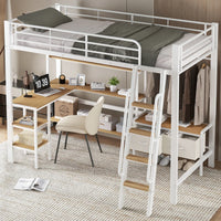 Iron Bed, Bunk Bed, Including Two Storage Boxes, with Desk and Storage Rack