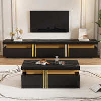 Modern White TV Cabinet and Coffee Table Set, Living Room Wall Wardrobe Set