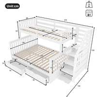 Modern Bedroom 90 X 200 Over 140 X 200 Bunk Bed with Drawers, Storage Room