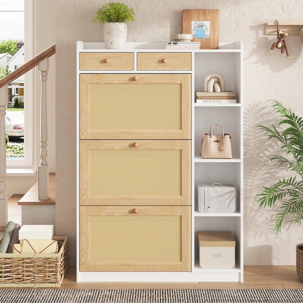 90x24x130cm Narrow Rattan Shoe Cabinet