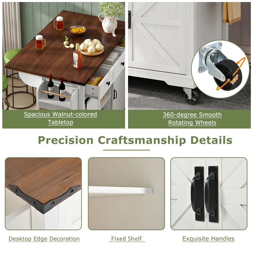 Kitchen Island, Dining Trolley with Pull-out Worktop