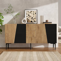 160x40x80cm Wood Effect Black Sideboard Cabinet