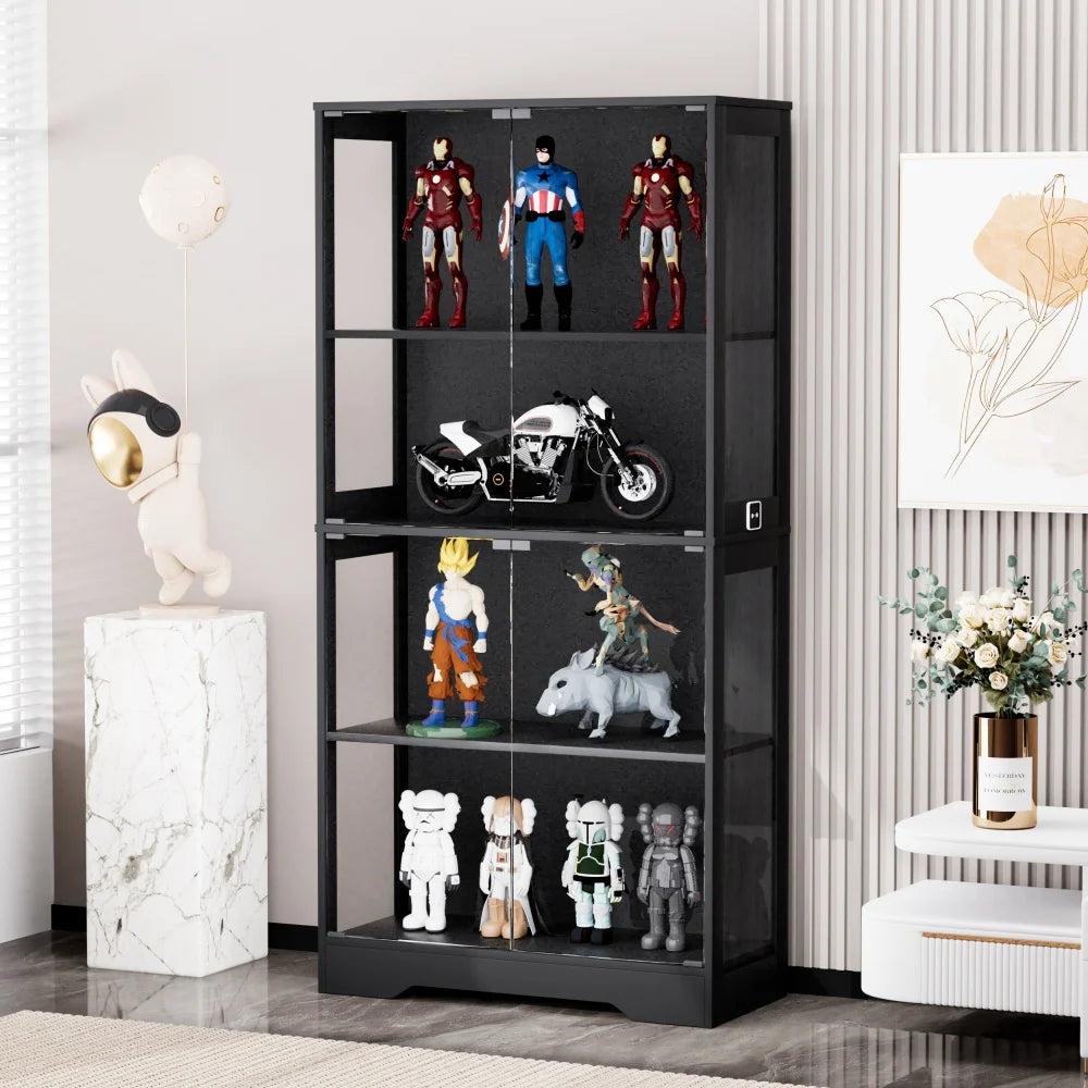 Four-storey Glass Showcase with Storage Space, LED Lighting