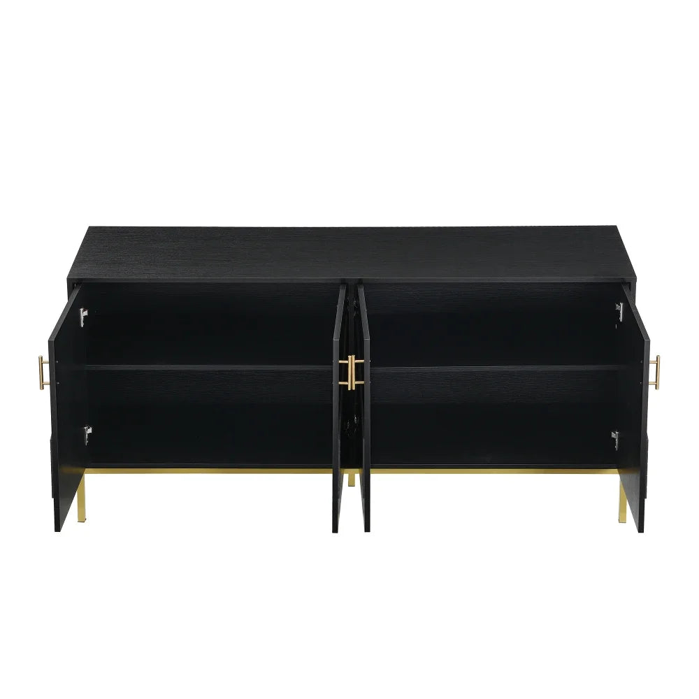 Modern Sideboard with 4 Doors Stylish Design in Black Gold Body with Metal Legs