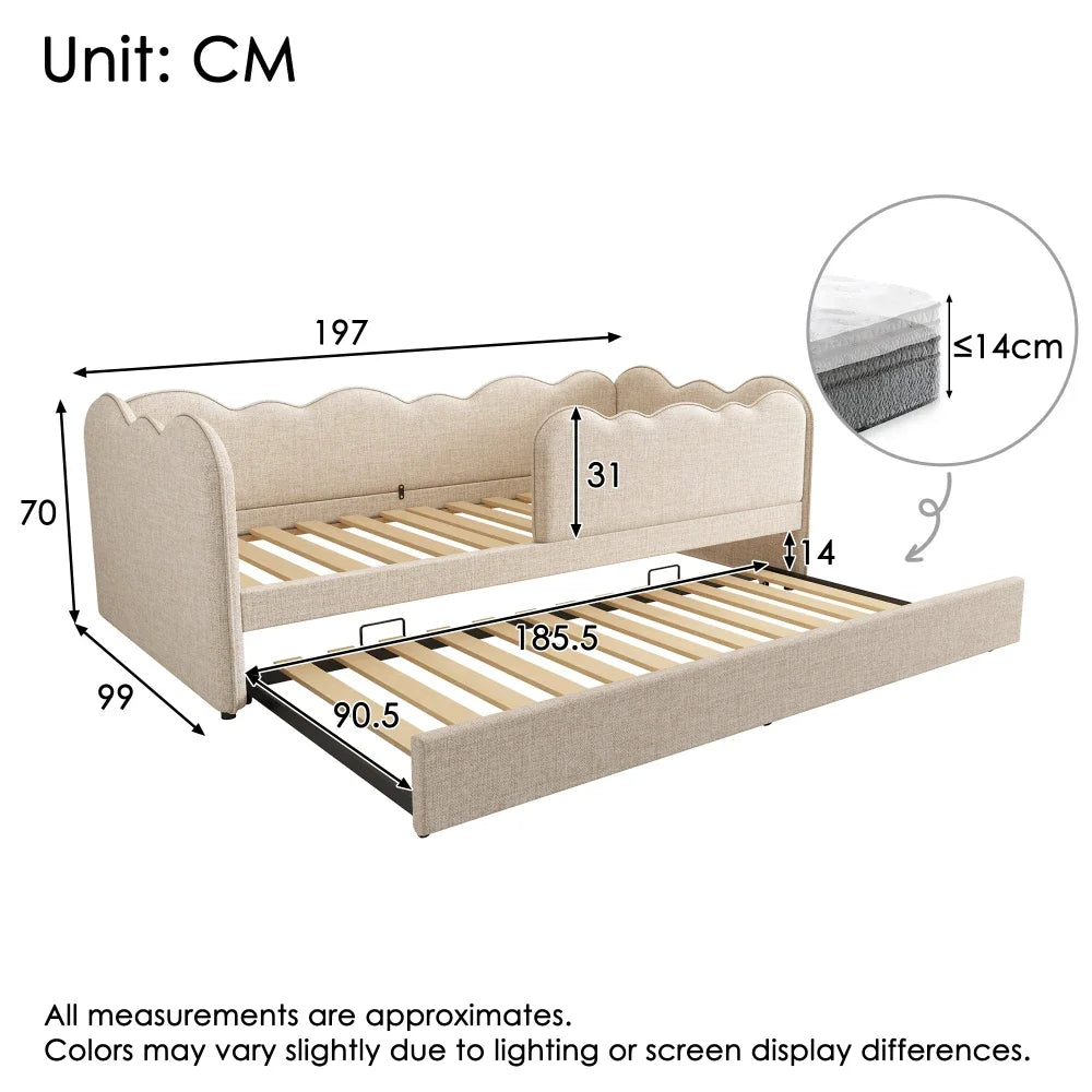 Modern Upholstered Bed Daybed 90x190cm, with Pull-out Bed 90x190cm