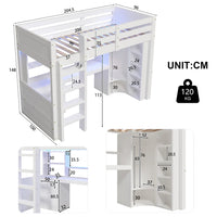 90 X 200cm/140 × 200cm High Bunk Bed, with LED Lights and Wardrobe