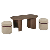 Oval Coffee Table Set with 2 Upholstered Armchairs