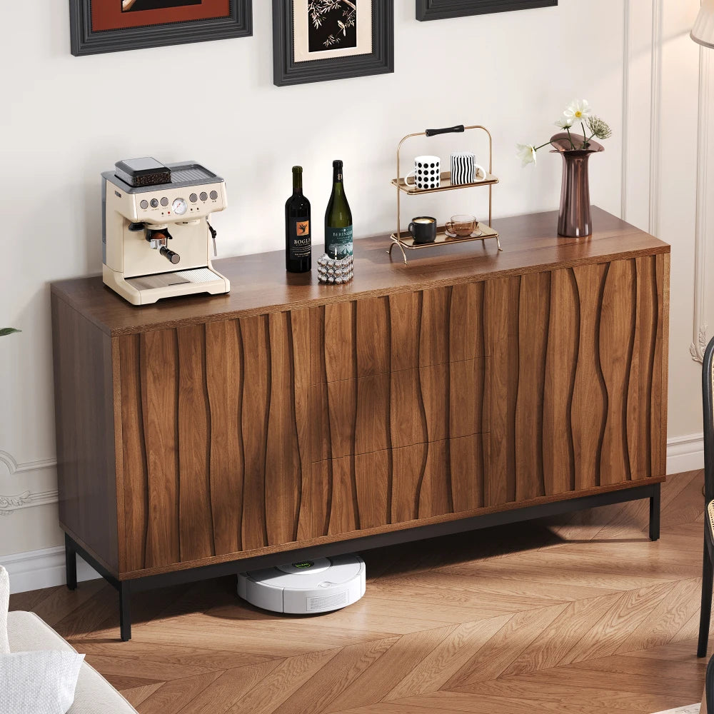 Sideboard 150cm, 3 Drawers, Large Sideboard, Kitchen Cabinet