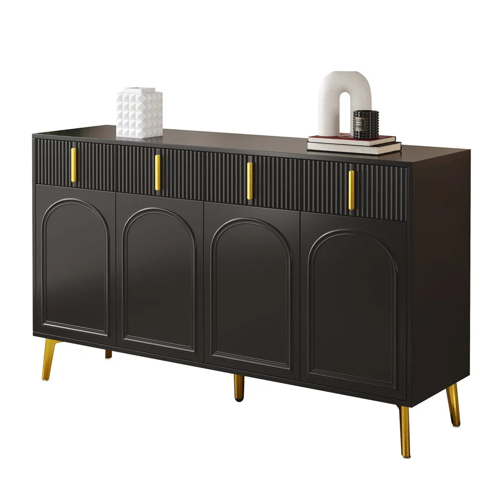 Sideboard with Golden Handles and Legs, 4 Doors, 4 Drawers