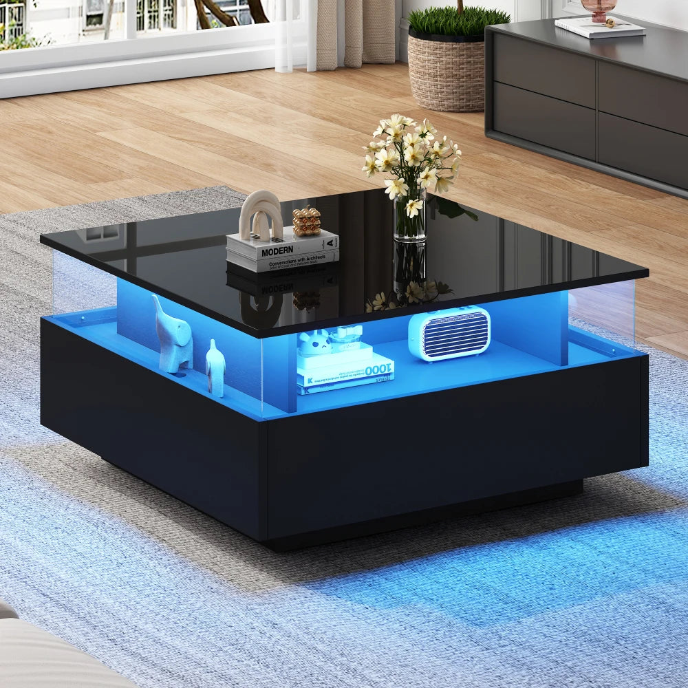 70*70*41cm Modern High Gloss LED Coffee Table