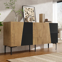 160x40x80cm Wood Effect Black Sideboard Cabinet
