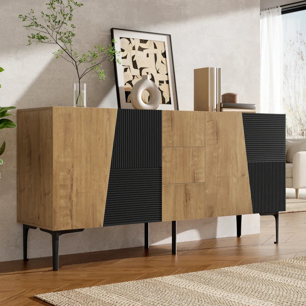 160x40x80cm Wood Effect Black Sideboard Cabinet