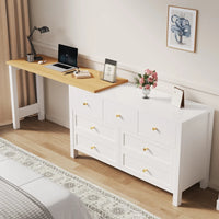 Desk with 7 Drawers Chest of Drawers -2-in-1 Turntable and Sideboard