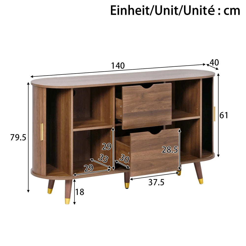Sideboard with Vertical Beads, Two Sliding Doors, Two Drawers