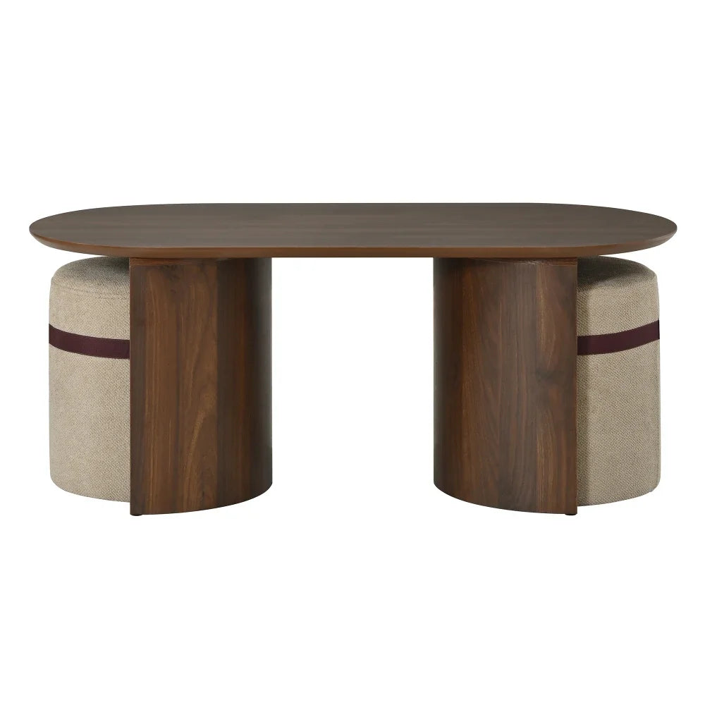Oval Coffee Table Set with 2 Upholstered Armchairs