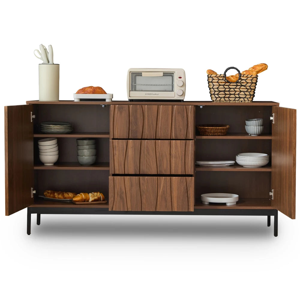 Sideboard 150cm, 3 Drawers, Large Sideboard, Kitchen Cabinet