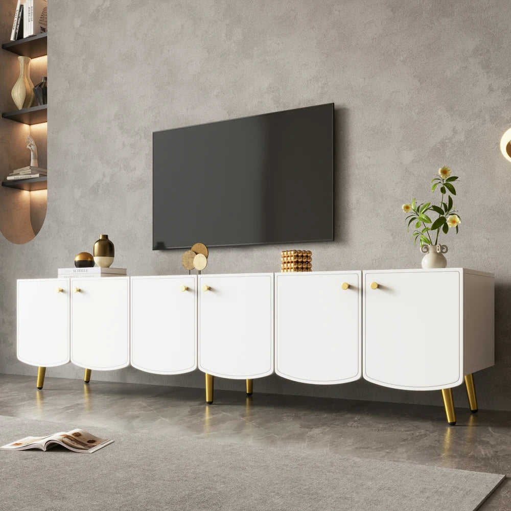 180x40x45cm Modern TV Cabinet Sideboard, White Lowboard with 6 Doors