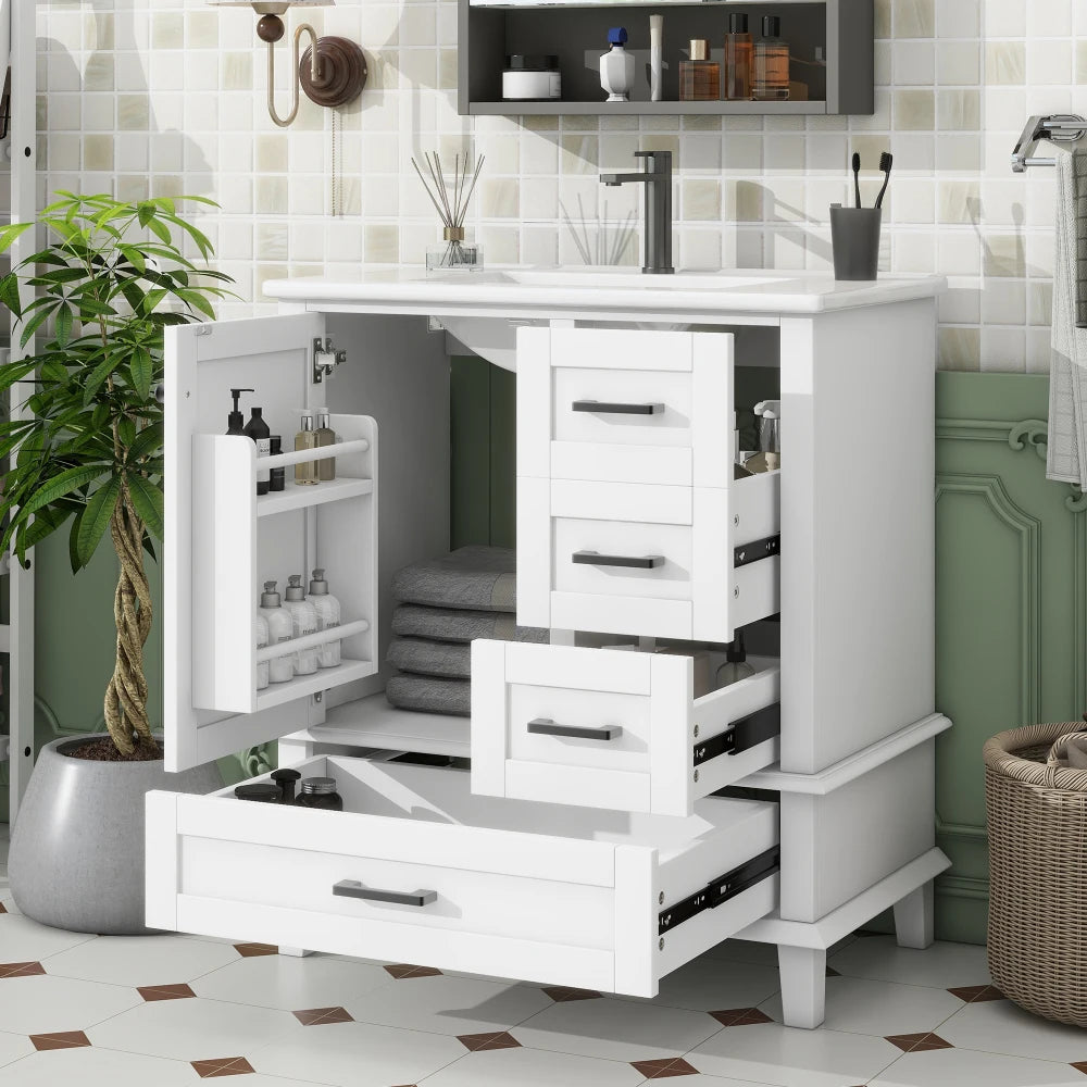 76x46x83, 5cm Floor-standing Bathroom Cabinet with Sink, Full Lacquer