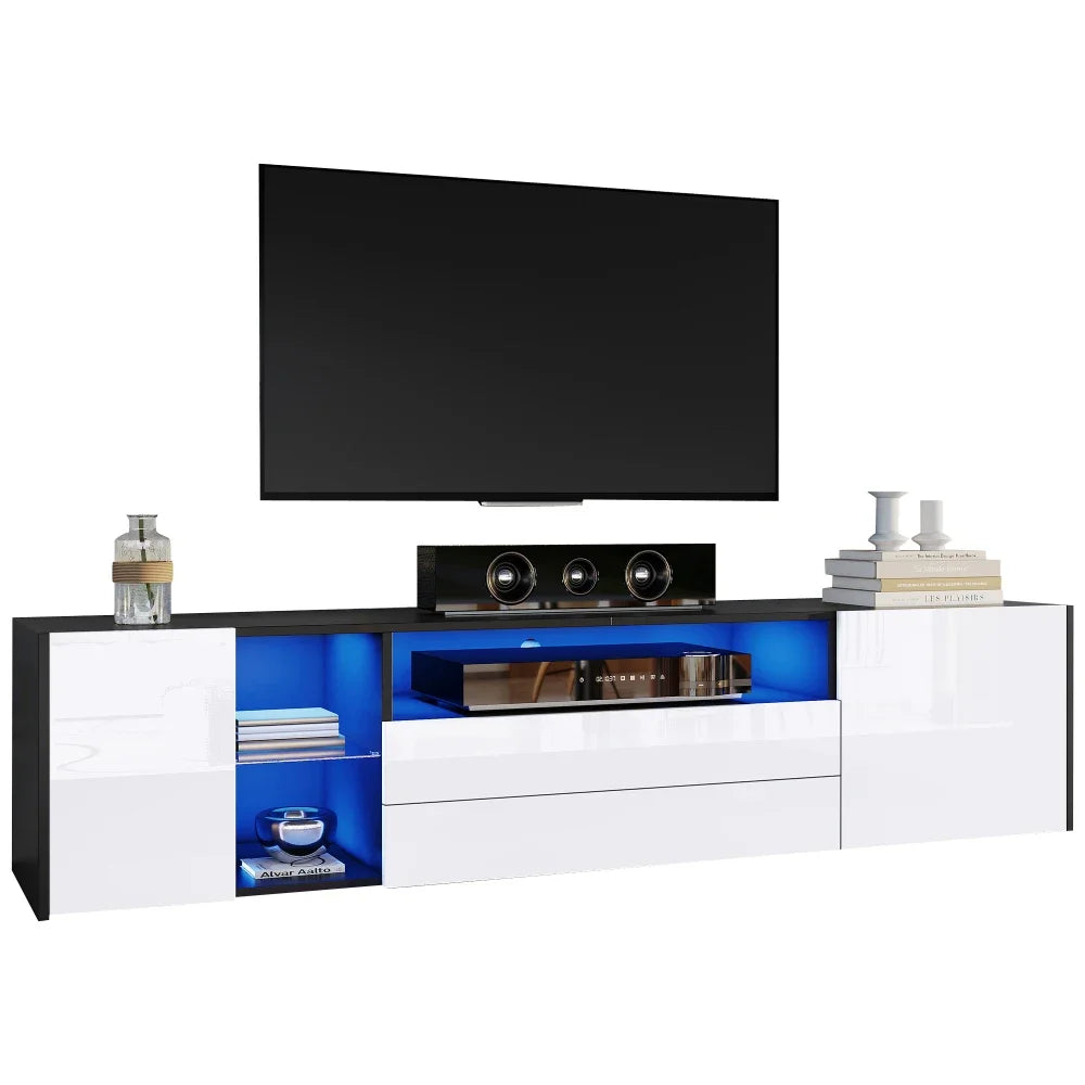 High Gloss LED Low Board TV Cabinet, TV Stand with 2 Drawers and 2 Cabinets