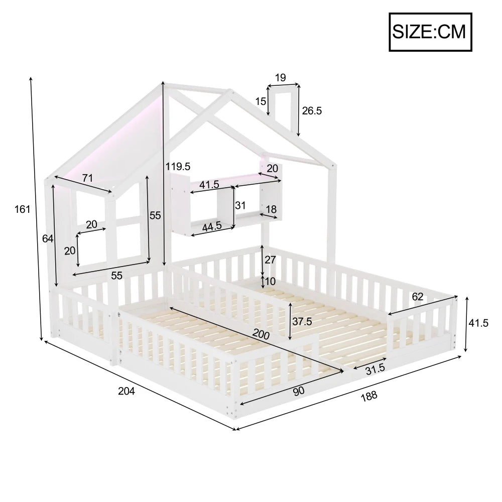 90×200cm Children's Bed, Wooden Double Bed