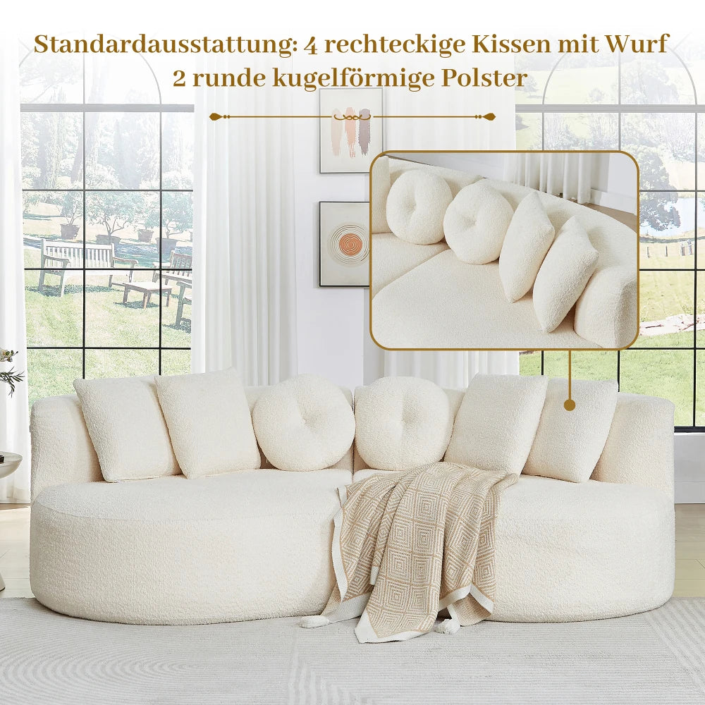 Modular Chenille Sofa, Curved Cashew Shape Design, Continuous Backrest