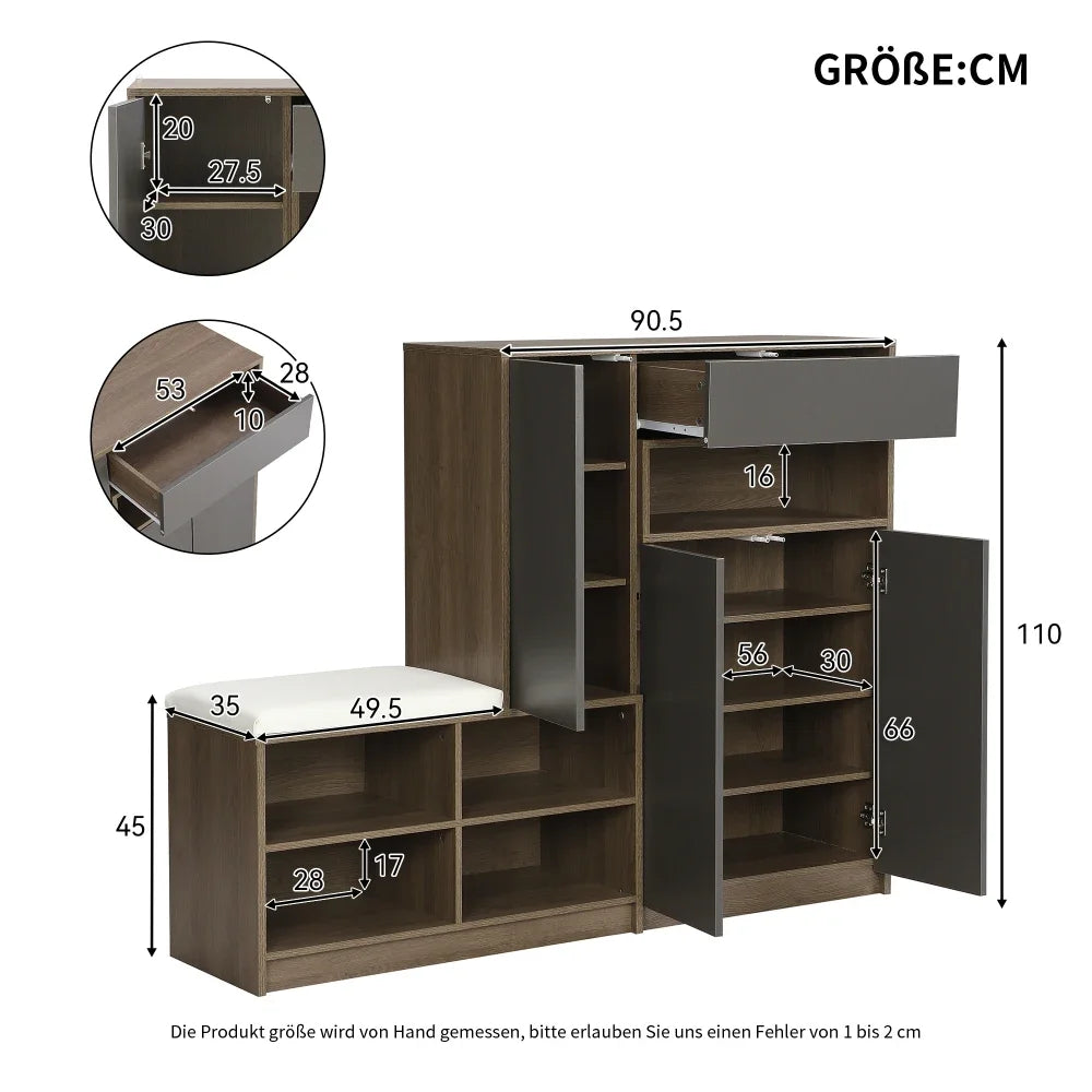 Shoe Storage Bench Shoe Wardrobe, Shoe Rack with Padded Seat