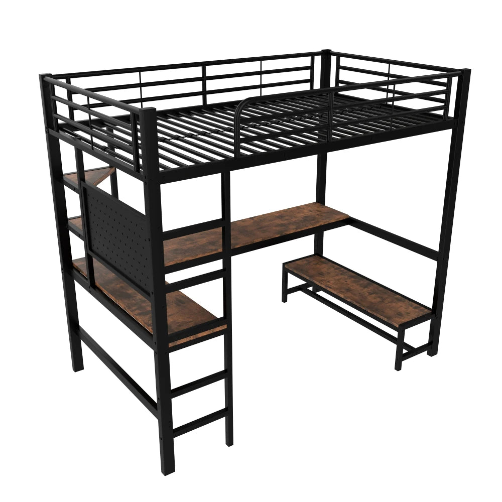 90 X 200cm High Bed, Iron Frame, Desk, Railing, Escalator