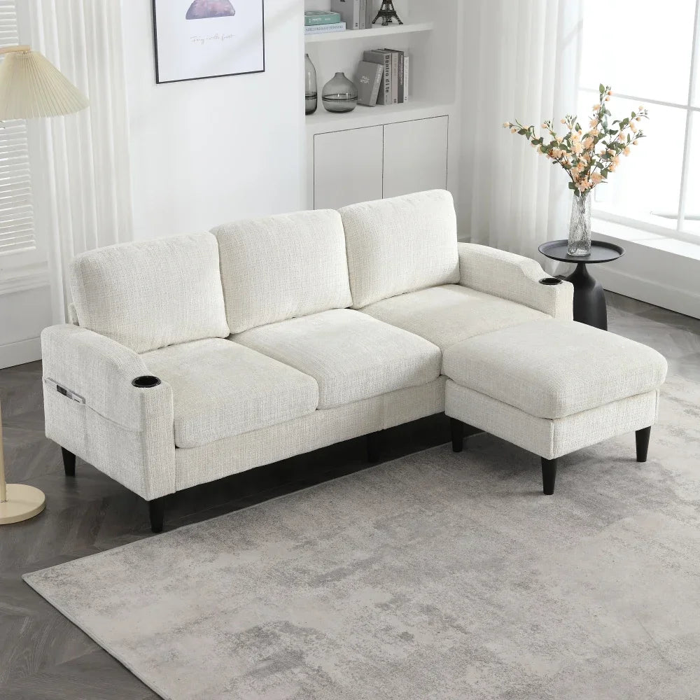 4-seater Elegant Sofa with Stool and Storage with Comfortable Armrests