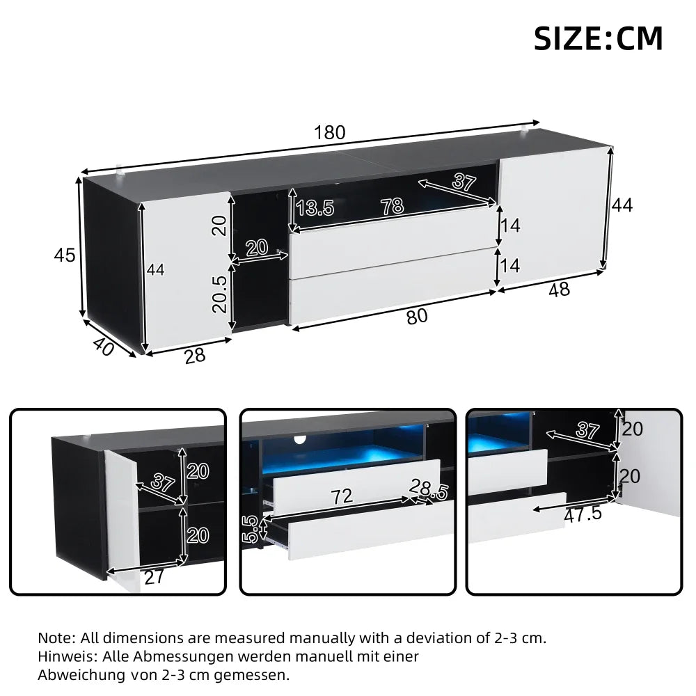 High Gloss LED Low Board TV Cabinet, TV Stand with 2 Drawers and 2 Cabinets