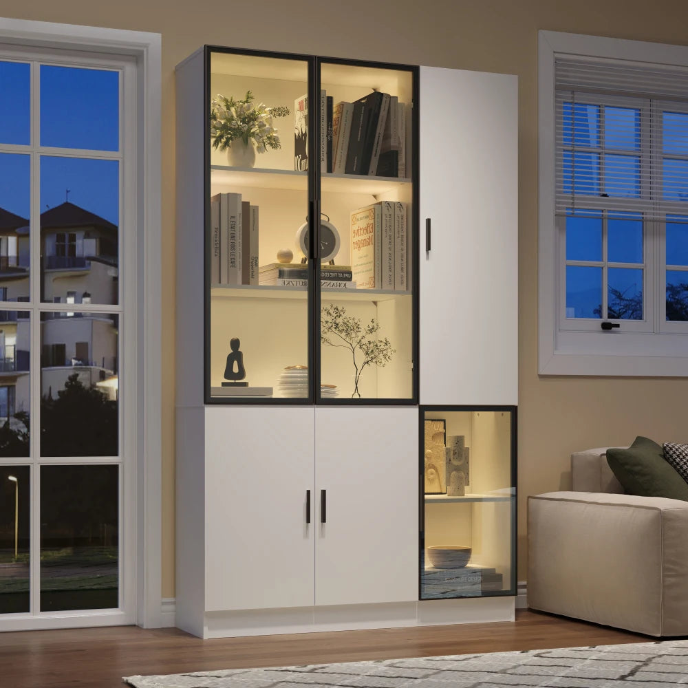 200cm High Display Cabinet, with LED Lights, MultiStorage Bookshelf