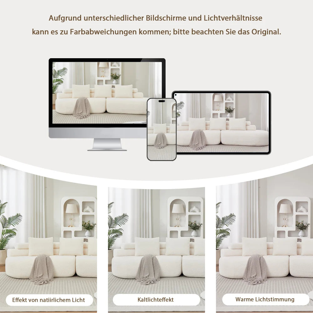 Modern Armless Modular Chenille Sofa, Curved Cashew Shape Design